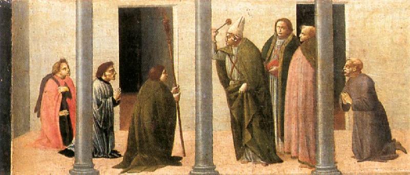 BARTOLOMEO DI GIOVANNI Predella: Consecration of the Church of the Innocents china oil painting image